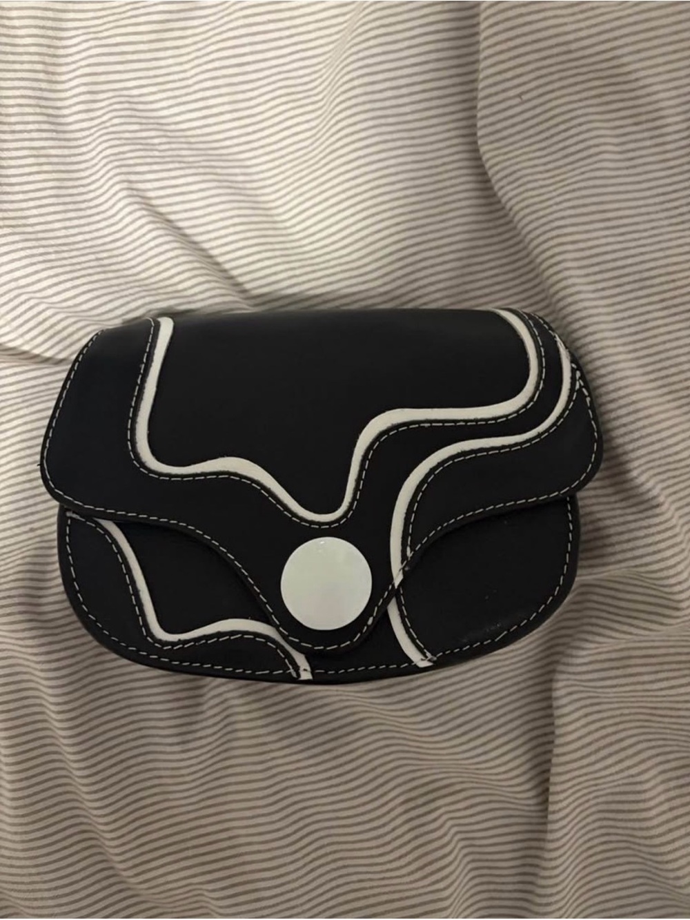 John Fluevog Black Shoulder Bag with White Trim